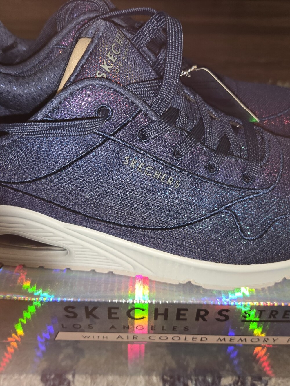 Skechers Women's Glitter Navy Athletic Sneakers - Picture 5 of 7
